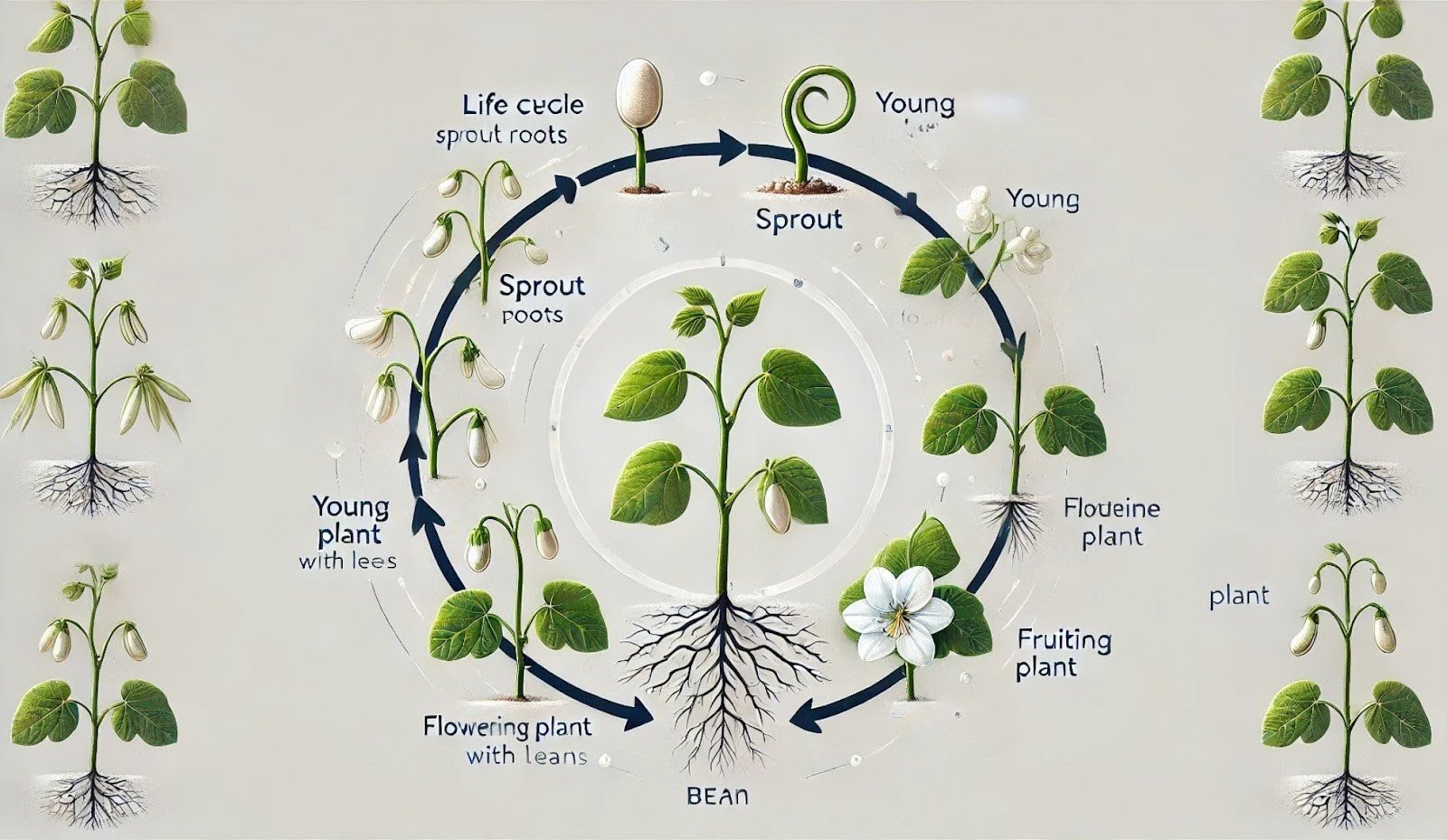 A life cycle of a bean plant