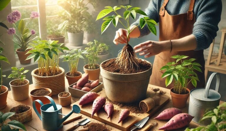 Planting sweet potatoes in pots