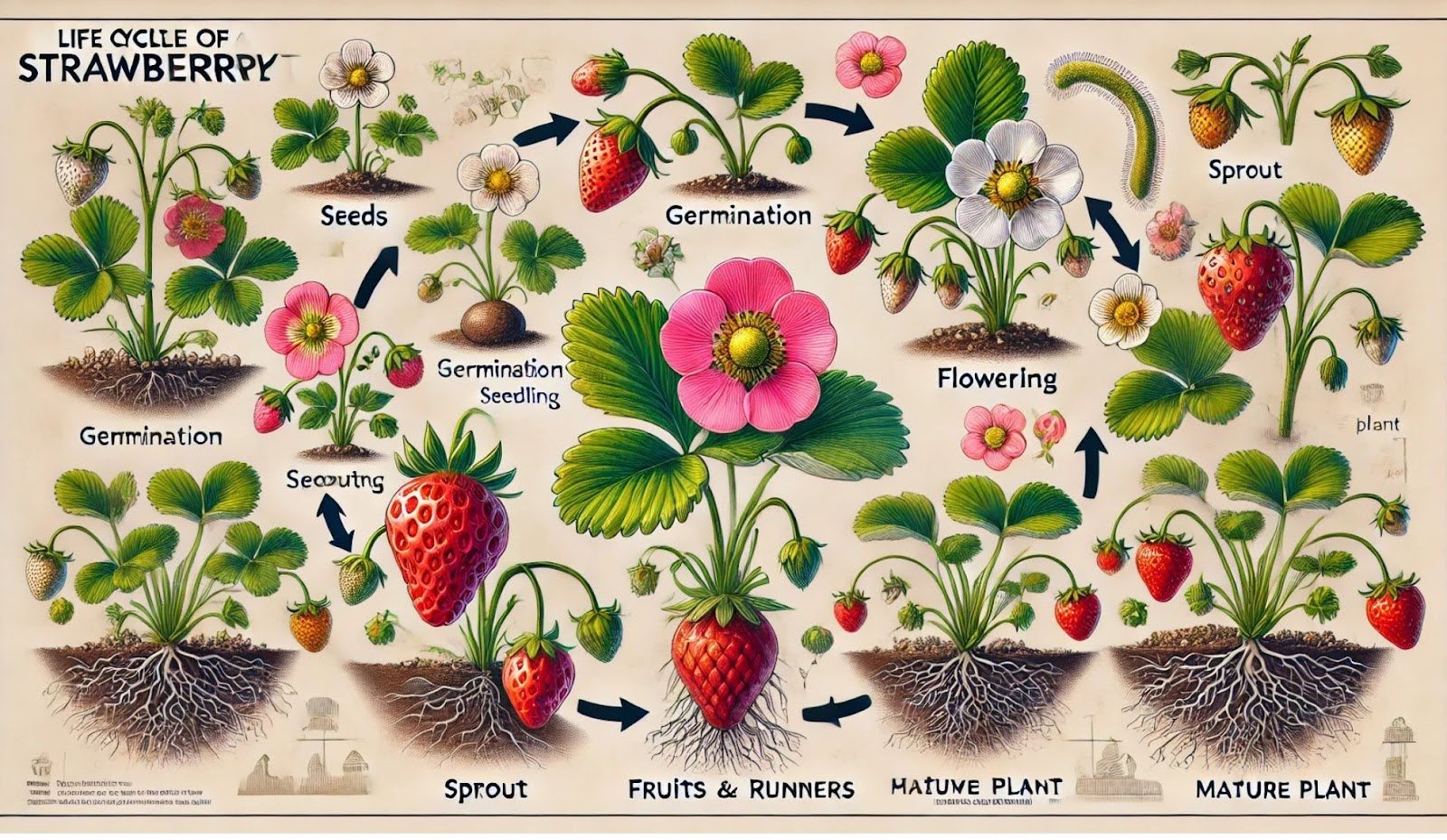 Strawberry plant growth stages